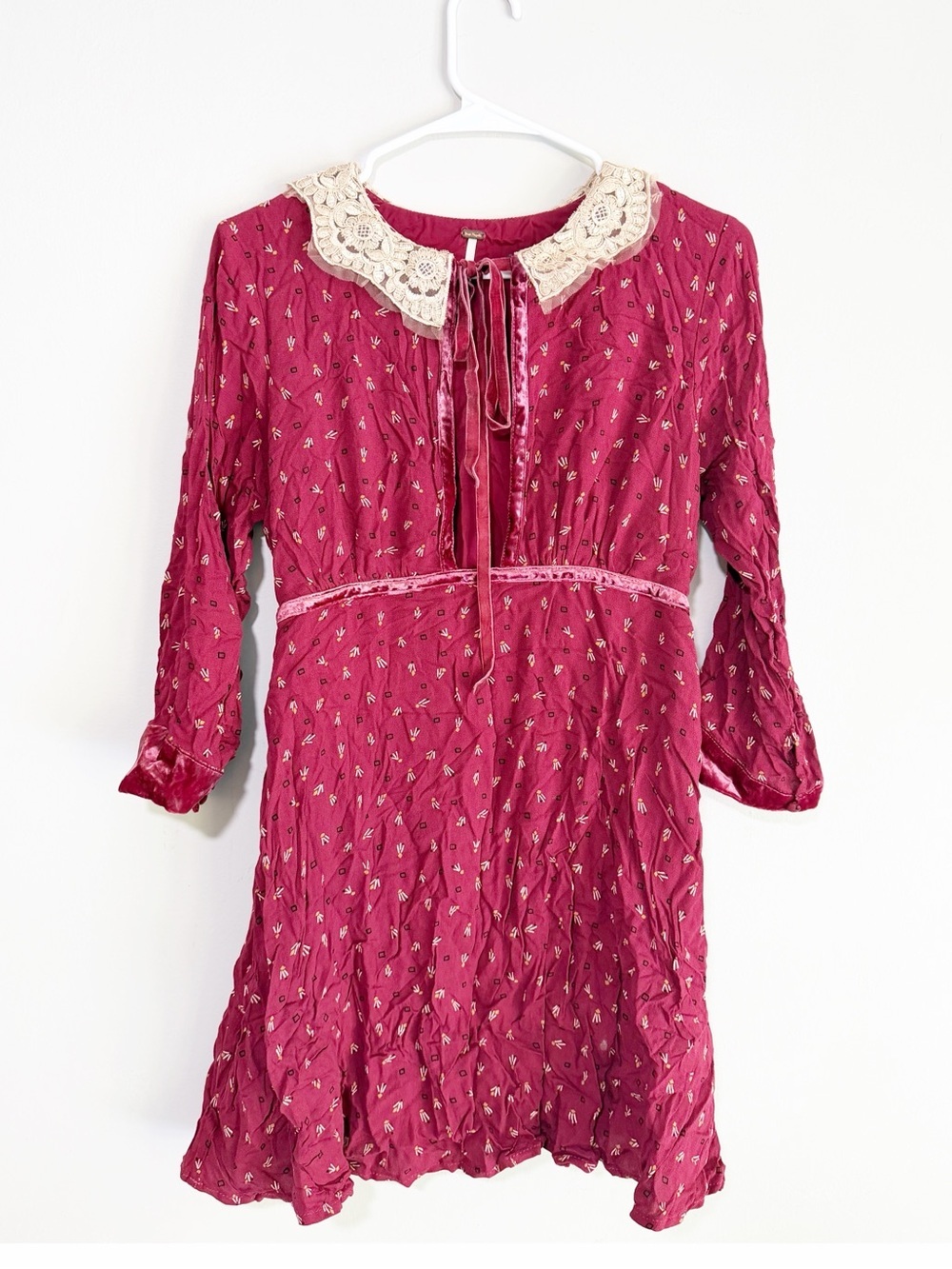 Free people cottagecore delfina lace collar mini dress maroon size small - Picture 2 of 4